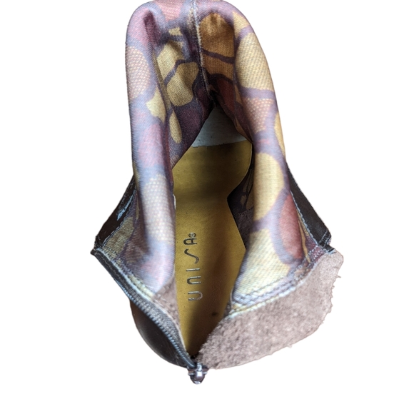 Ankle Boot Brown 10B Square Pointed Toe Metallic Bronze Stitching Rectangle Heel - Picture 7 of 16